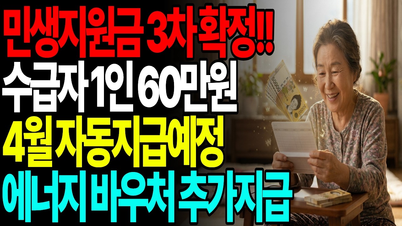 🚨[민생지원금 3차] 수급자 60만원 신청 안 해도 자동지급! 4월 입금 일정 및 에너지 바우처 혜택 총정리