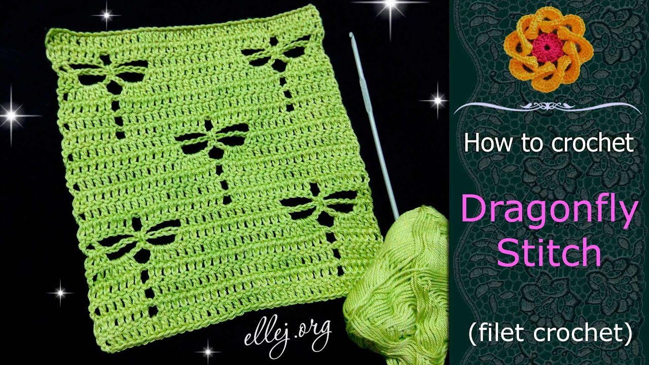 How to Crochet the Dragonfly Stitch • FIlet Crochet • Free Crochet Tutorial • ellej.org