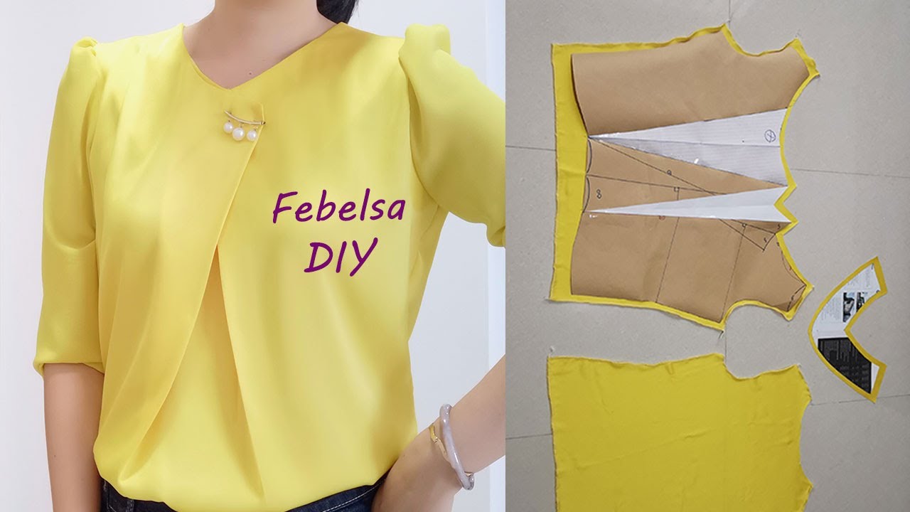 V098 How to make Overlap Pleats Neckline Blouse
