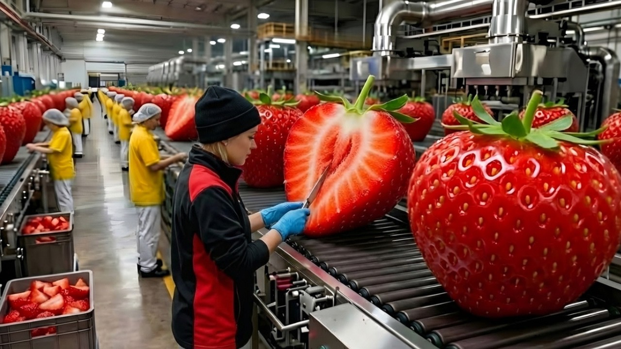 How They Harvest Strawberries for Sweet Jam | Inside a Strawberry Jam Factory (Full Process)