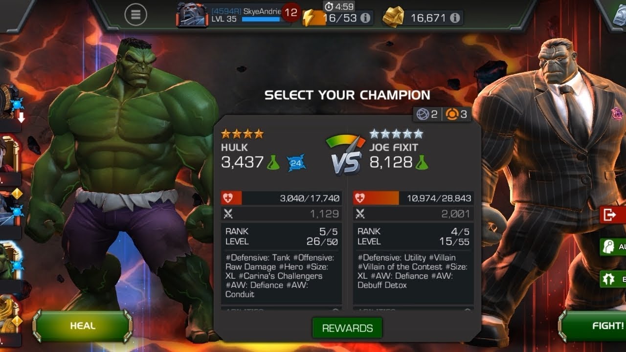 THE INCRIDIBLE HULK versus JOE FIXIT | 1V1 FIGHT | MARVEL CONTEST OF CHAMPIONS