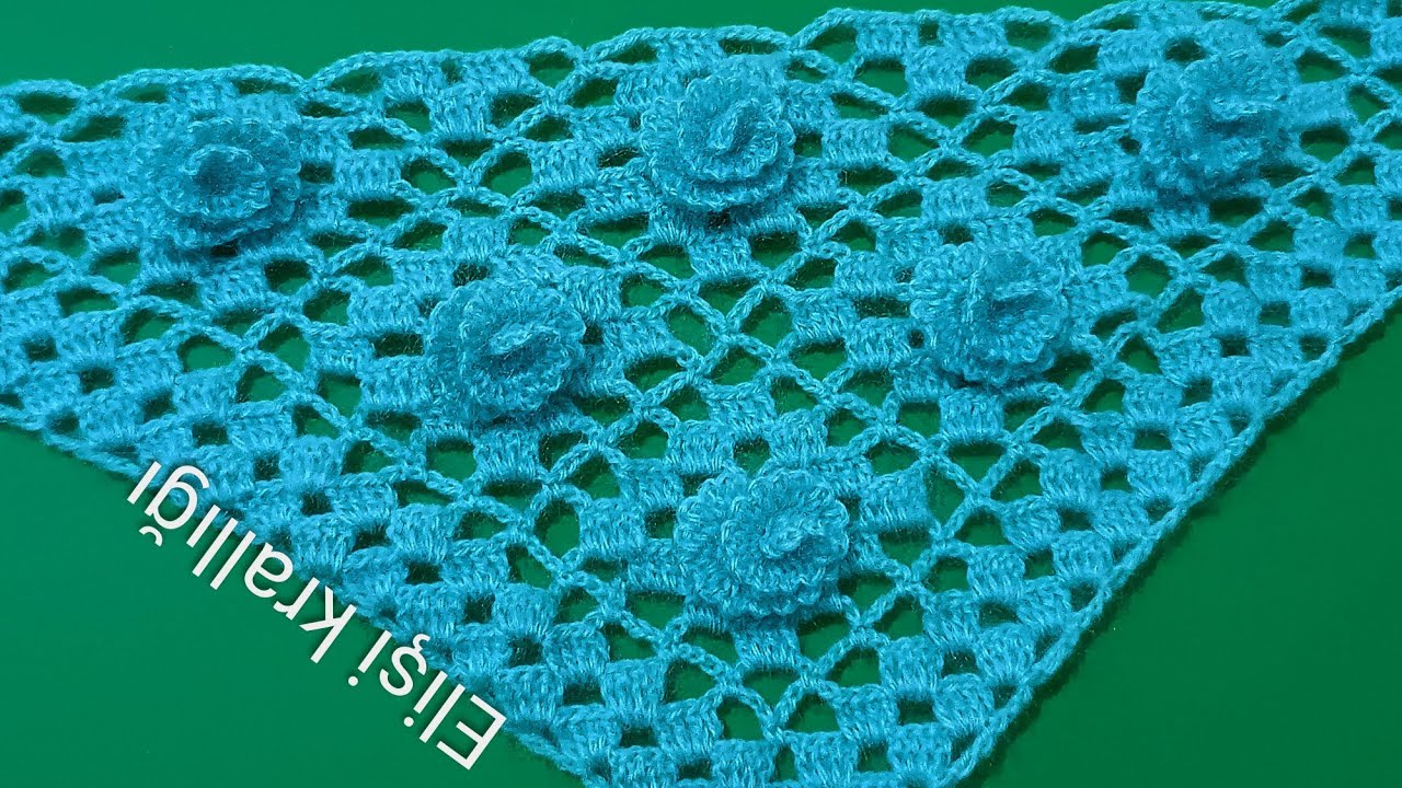MOZAİK KARANFİL MODELİ ÜÇGEN ŞAL YAPIMI ✔️ KENDİ TASARIMIM ✔️CARNATION FLOWER SHAWL MAKING✔️