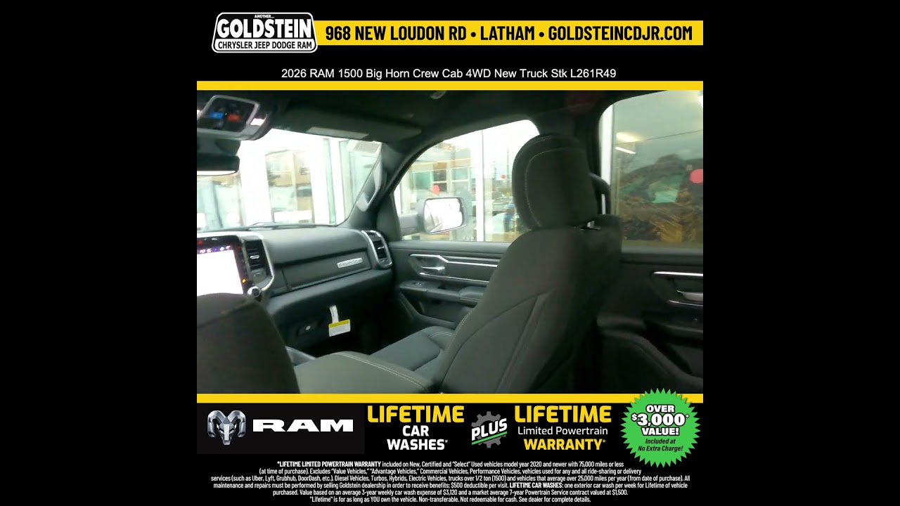 2026 RAM 1500 Big Horn Crew Cab 4WD New Truck Stk L261R49