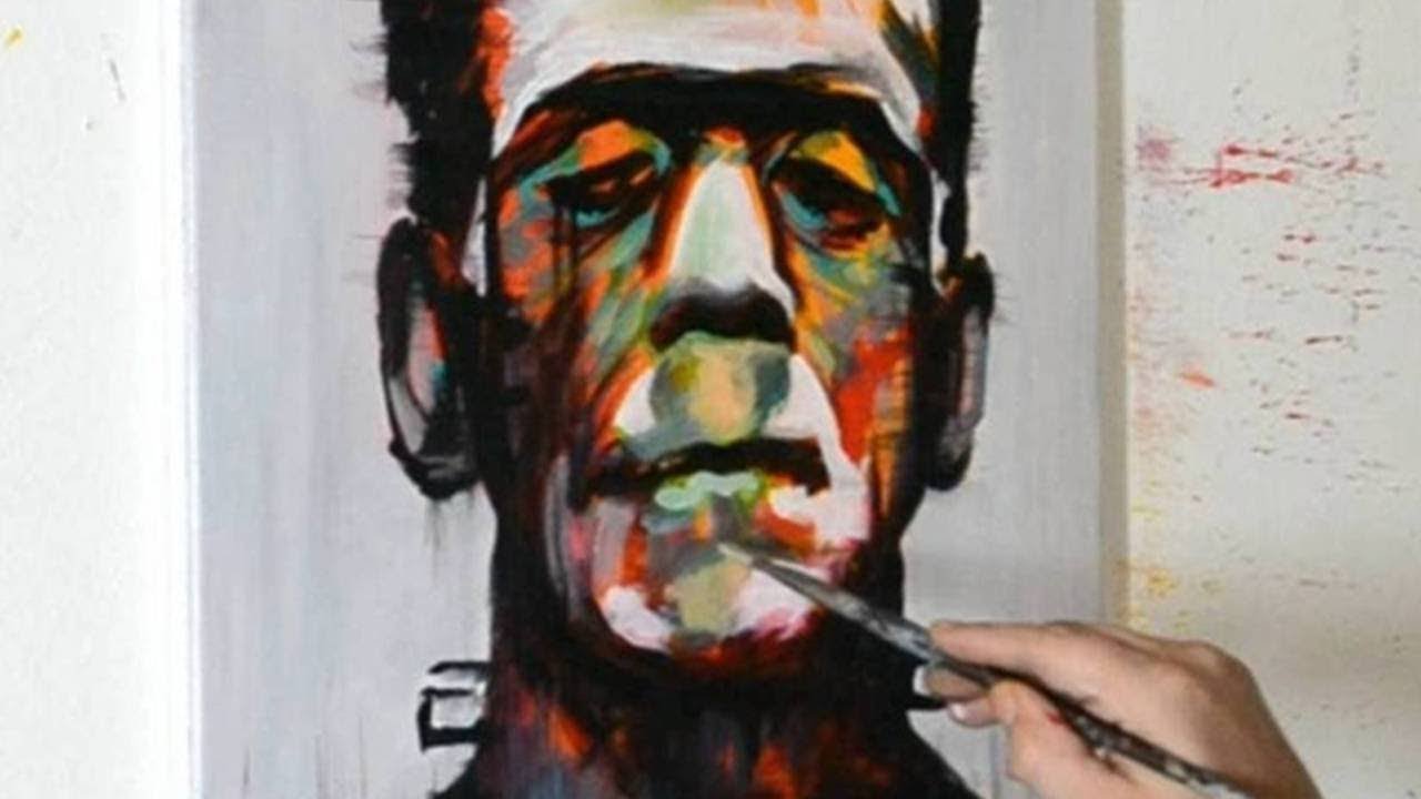 Painting Frankensteins Monster - Acrylic Paint on Canvas