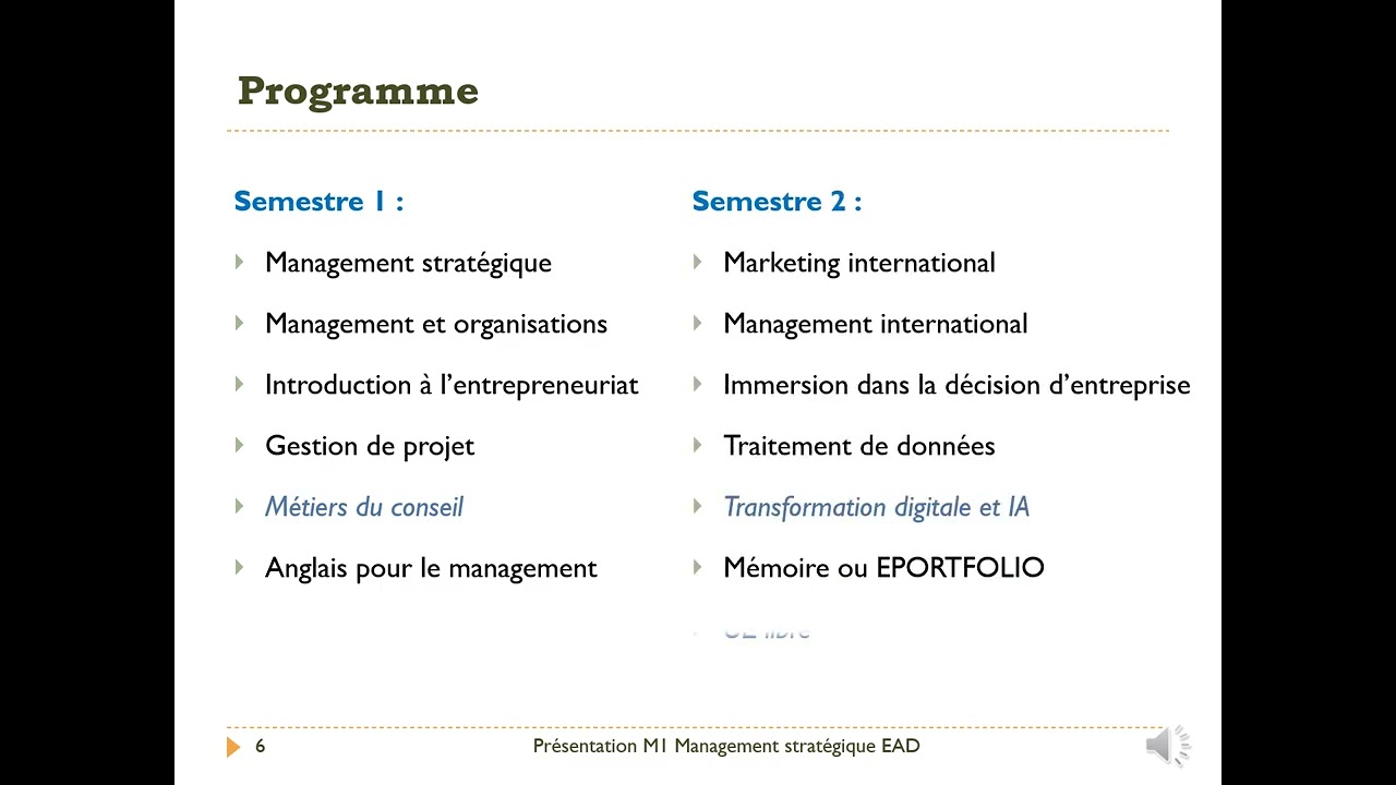Présentation du Master 1 Management stratégique en Enseignement à distance (EAD) 2026
