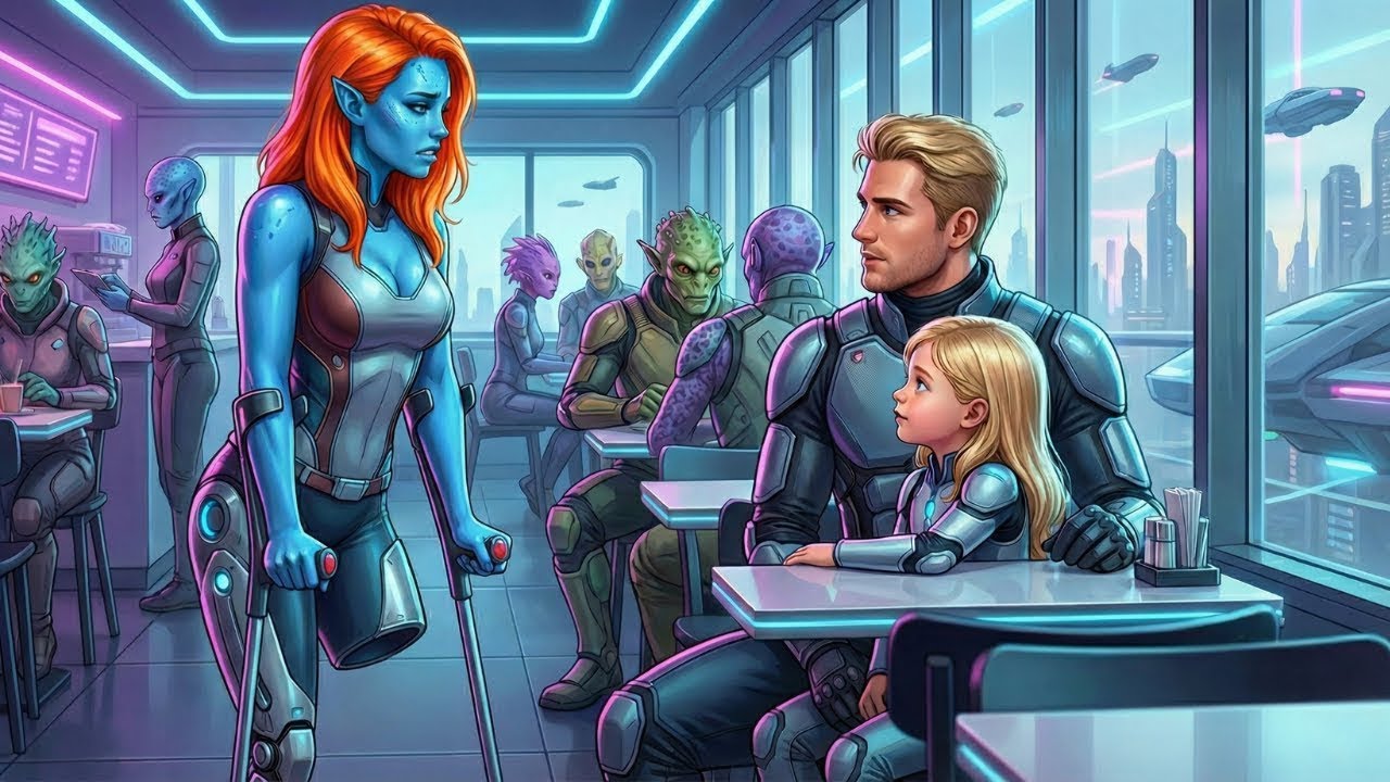 „Darf ich mich zu Ihnen an den Tisch setzen?“, fragte das einbeinige Alien-Mädchen den menschlichen.
