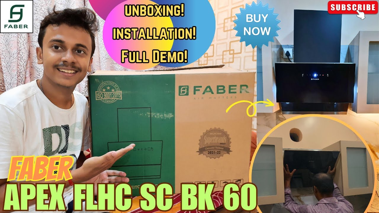 Faber APEX FLHC SC BK (60cm) Filterless Angular Kitchen Chimney Unboxing & Install + Demo!