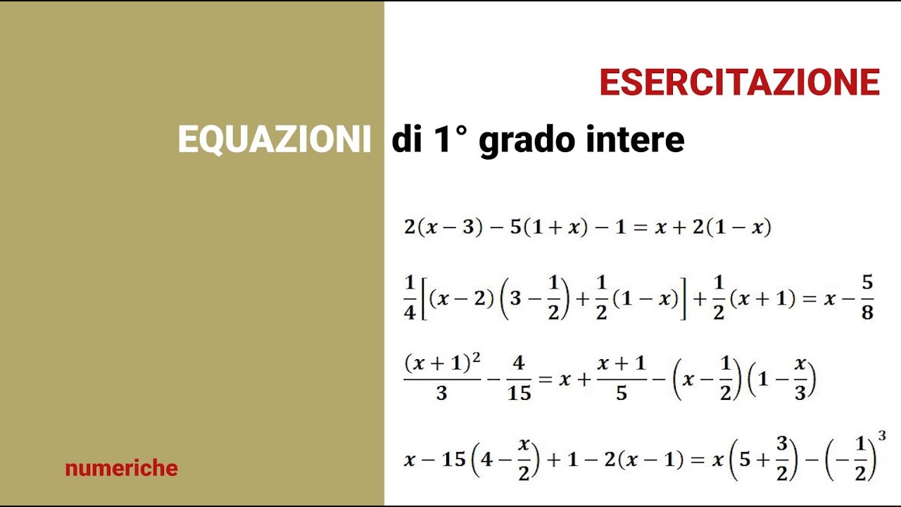 Equazioni intere numeriche Esercitazione