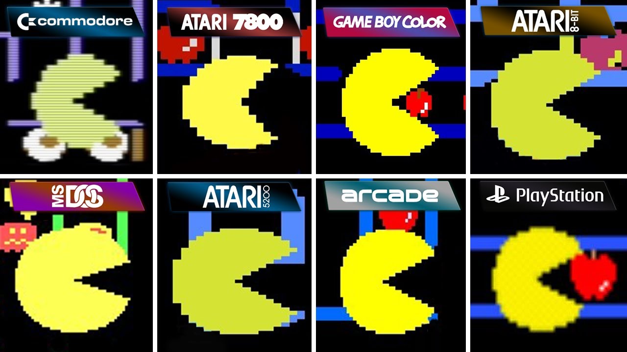Super Pac-Man (1982) C64 vs Atari7800 vs GBC vs Atari5200 vs DOS vs Atari 8Bit vs Arcade vs PS1