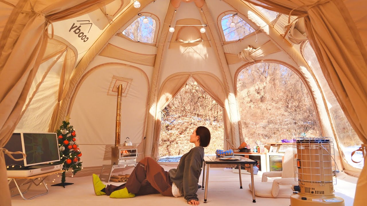 [장박ep.3] 아늑한 비밀의 방이 있는 장박지에서 솔로캠핑 · 파빌라 화목난로· 에어텐트 장박