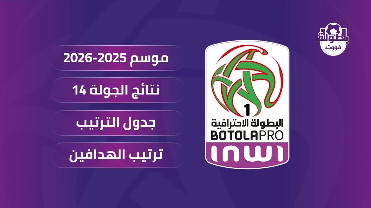 نتائج مباريات الجولة 14 و ترتيب البطولة الوطنية الإحترافية إنوي 2025-2026 و ترتيب الهدافين