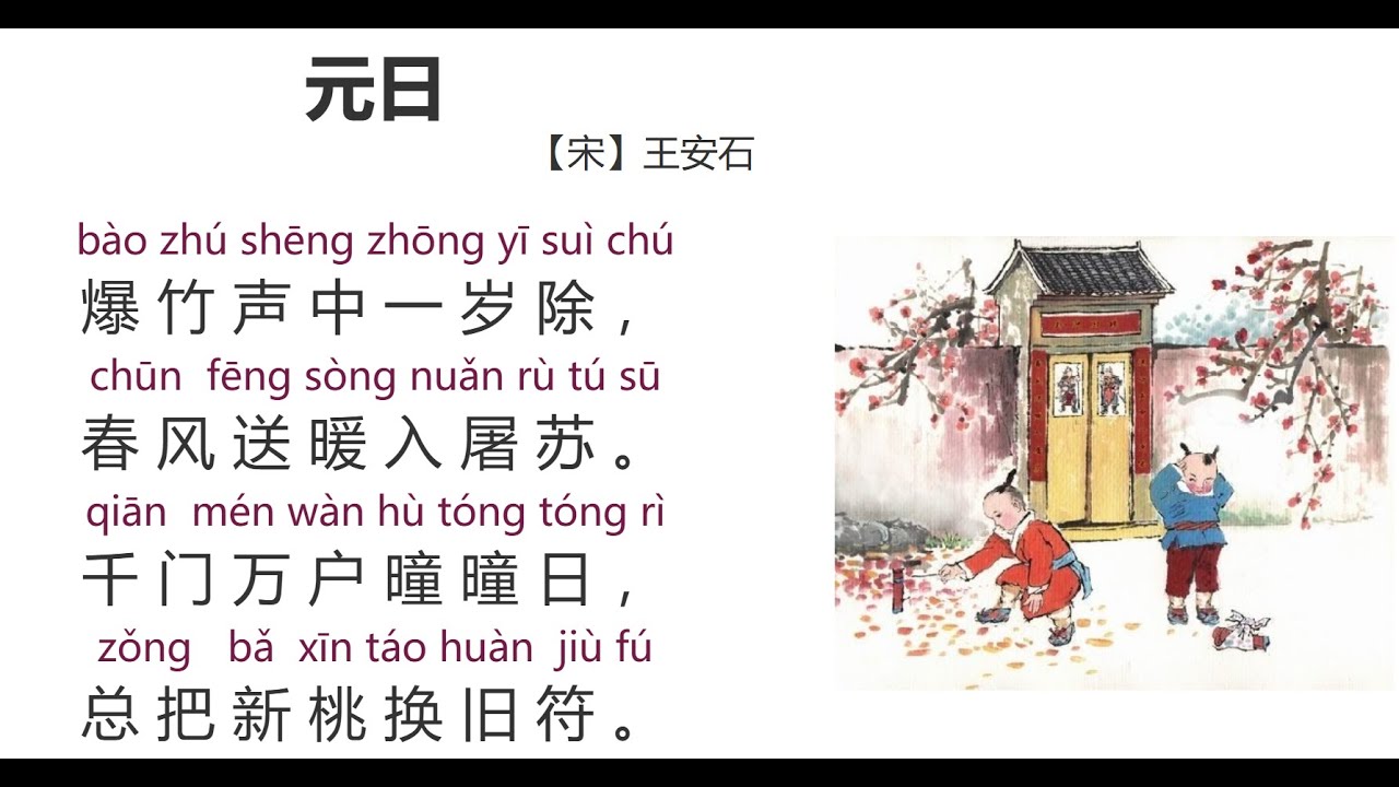 Listen to the teacher read and explain《元日》听老师朗诵并解释宋朝诗人王安石的《元日》