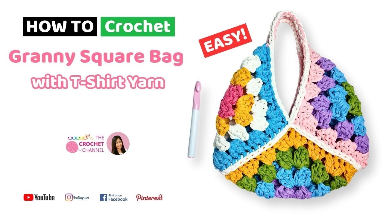 🧶 Granny Square Crochet Bag with T Shirt Yarn | Easy & Chunky DIY Tote 🧶