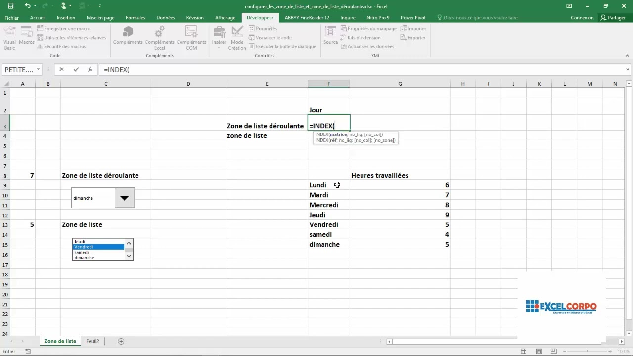 Contrôles de Formulaire d'Excel  04 - Comment configurer une zone de liste déroulante