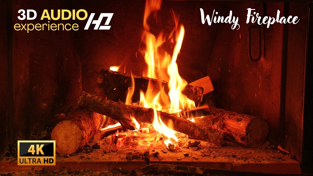 Immersive Fireplace 🔥3D Spatial AUDIO 🎧 (Test Headphones) Winter Wind  - 6H