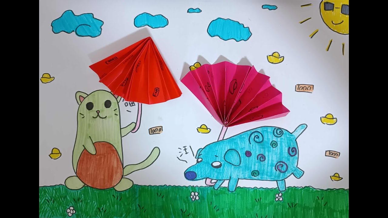 小雨傘  色紙 彩色筆 半立體 手繪  Umbrella  Colored Paper  Colored Pencils   Semi-3D Hand-drawn