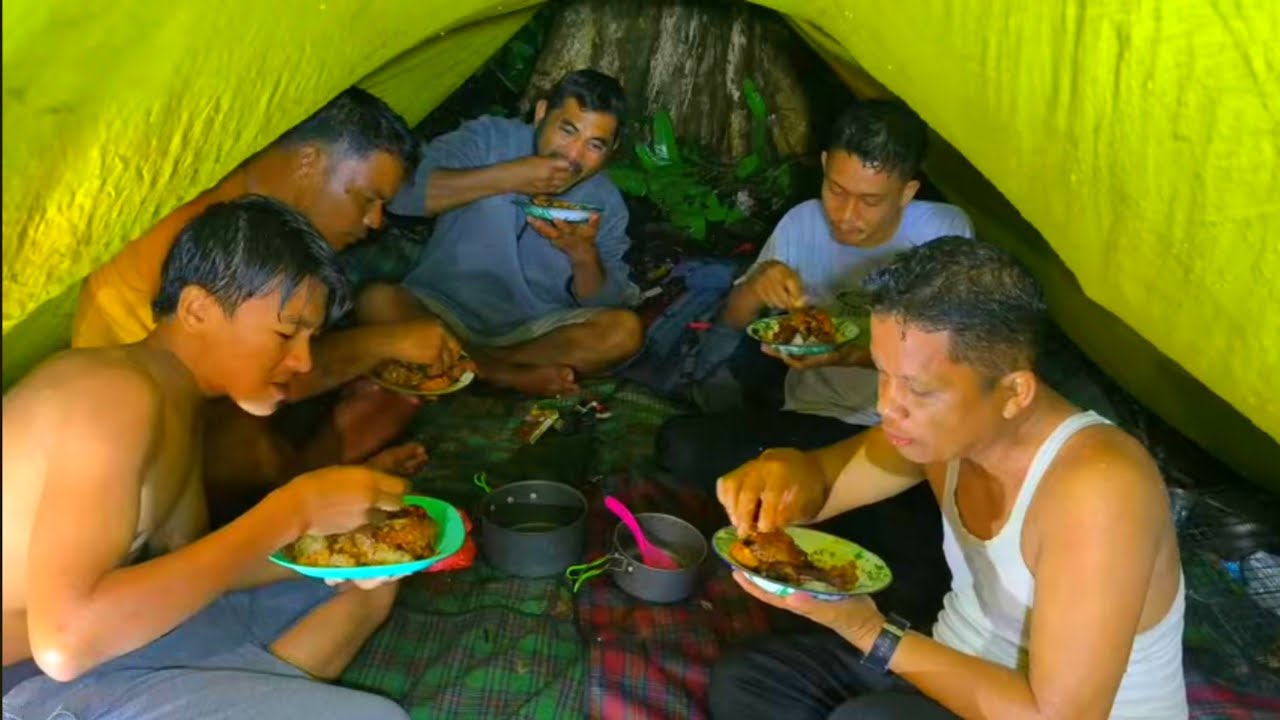Camping hujan deras siang malam bermalam dihutan rame rame, fishing, relaxing rain sound