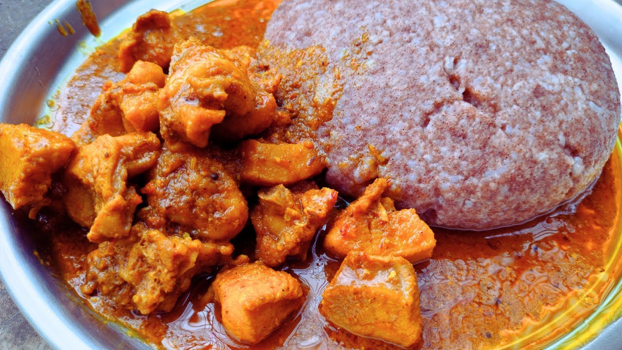 Rayalaseema Ragi Sangati with Lingapuram Chicken Curry // Chicken Curry