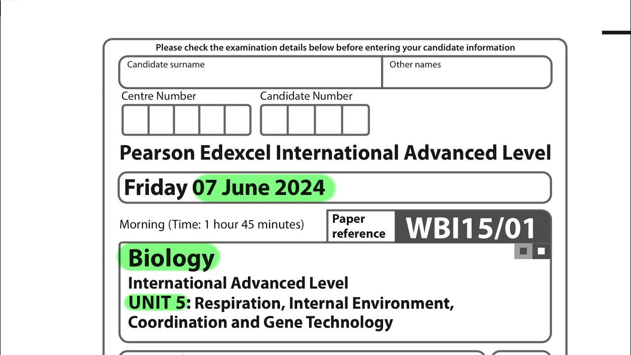 A level | Biology | Unit 5 | June 2024 | Pearson Edexcel
