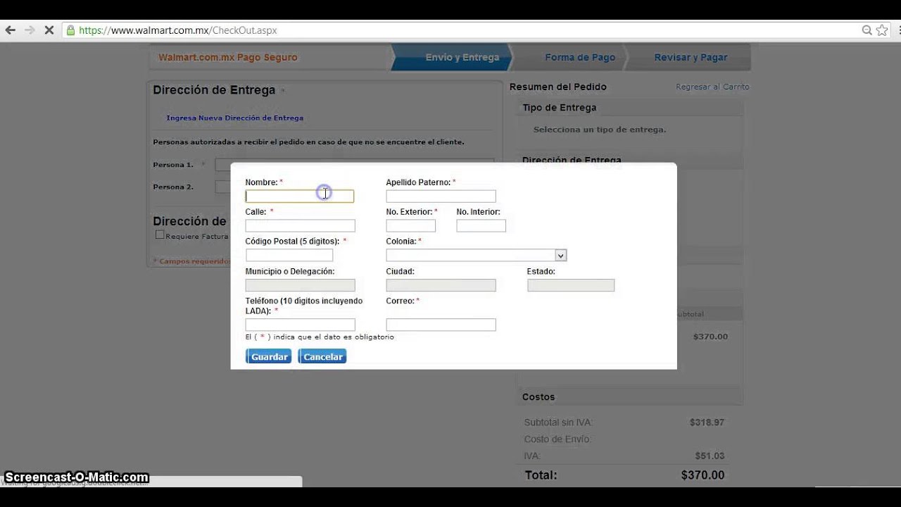 Proceso de compra en Walmart com mx