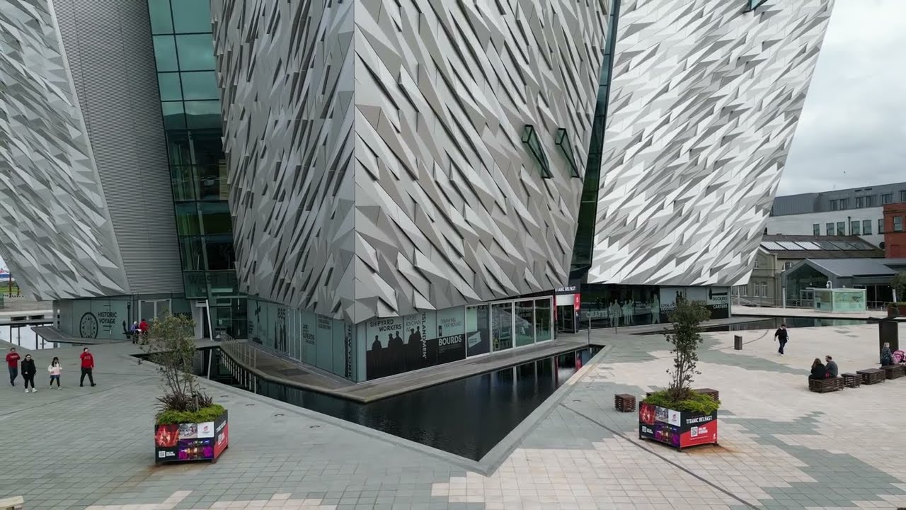 Titanic Belfast Front View With Dron DJI Mini 3 Pro 4K Shot UK