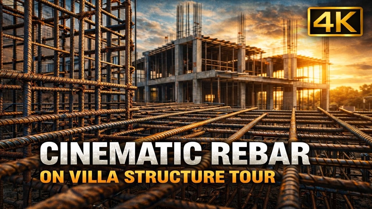 Cinematic Rebar on Villa Structure Tour: Architectural Construction 4K