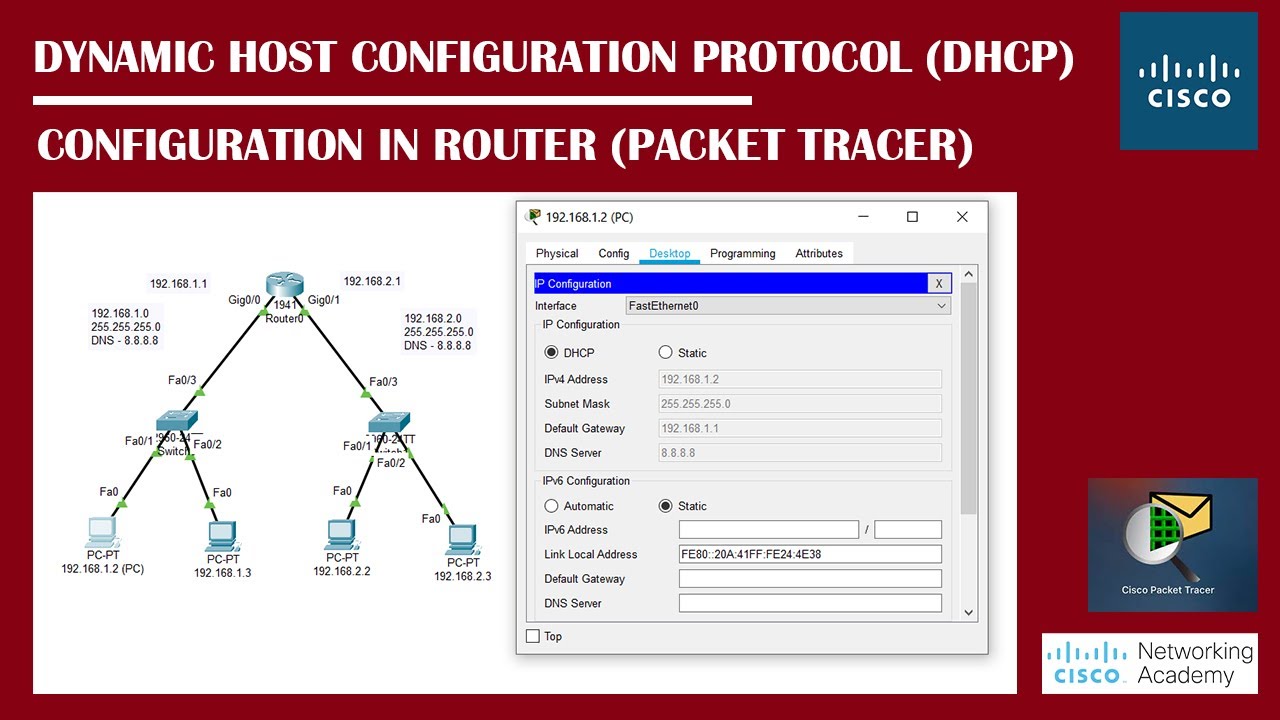 DHCP Configuration on Cisco Router in Packet Tracer | Networking Academy | #DHCP | #Configurations