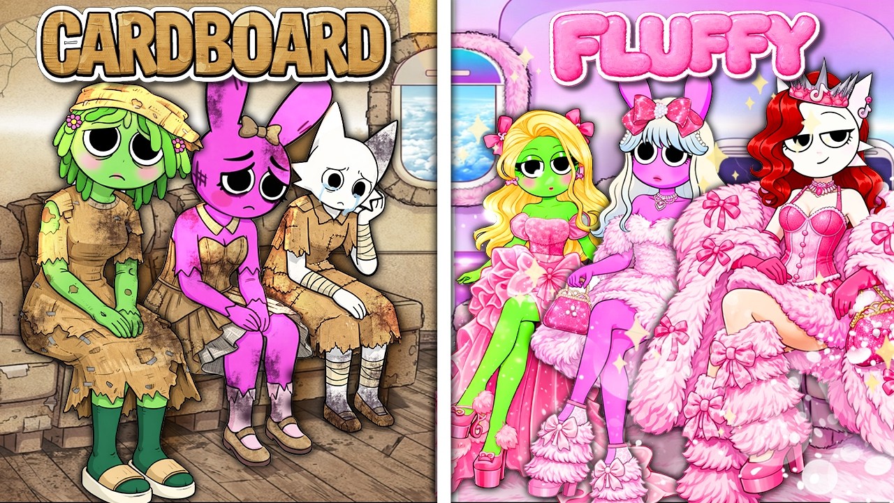 DIY Fashion Sprunki Paper Doll🌸Fluffy vs Cardboard AirPlane Fashion Battle💄 VINERIA x PINIKI x WENDA