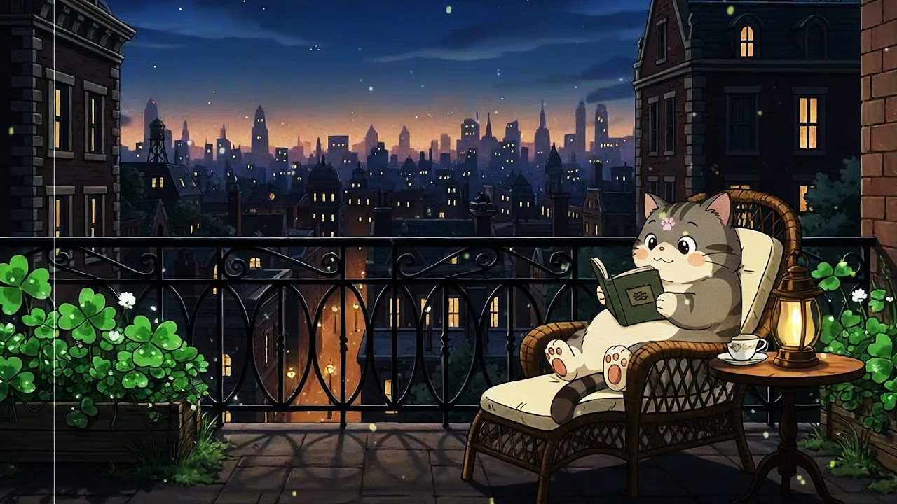 Cozy 1940s twilight city balcony 🌆 vintage oldies playing in another room for study & sleep