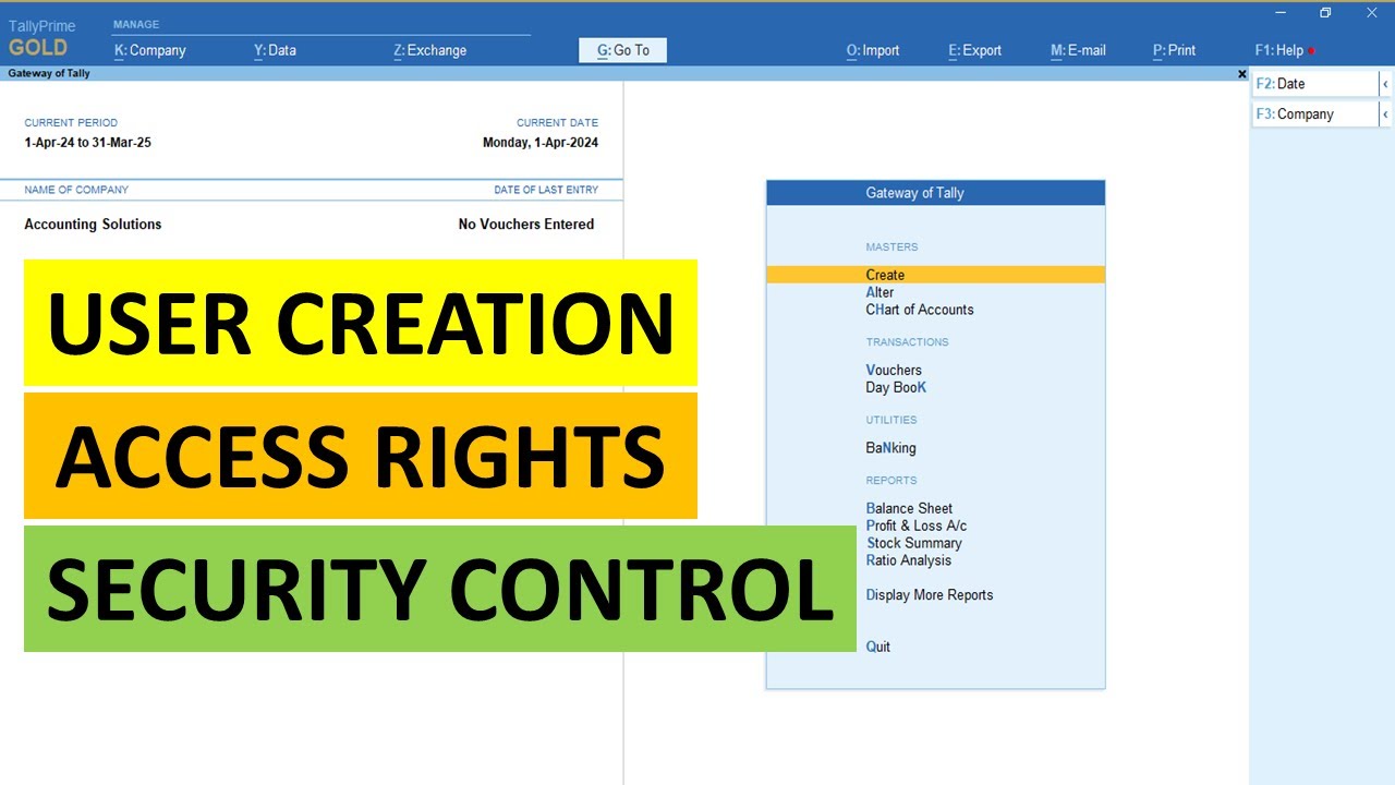 How to Create Users and Access Rights in TallyPrime | Security Control