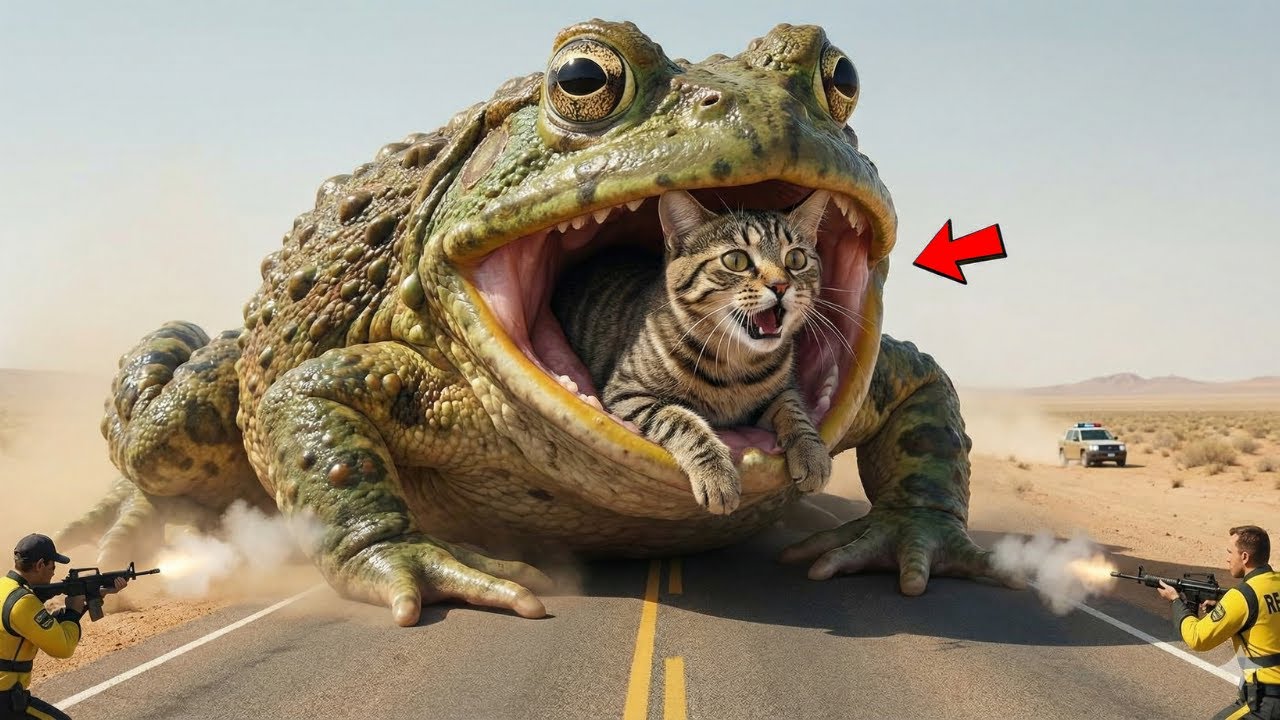 Heroic Rescue Team Saves Careless Cat from Giant Frog Attack🐸🐈