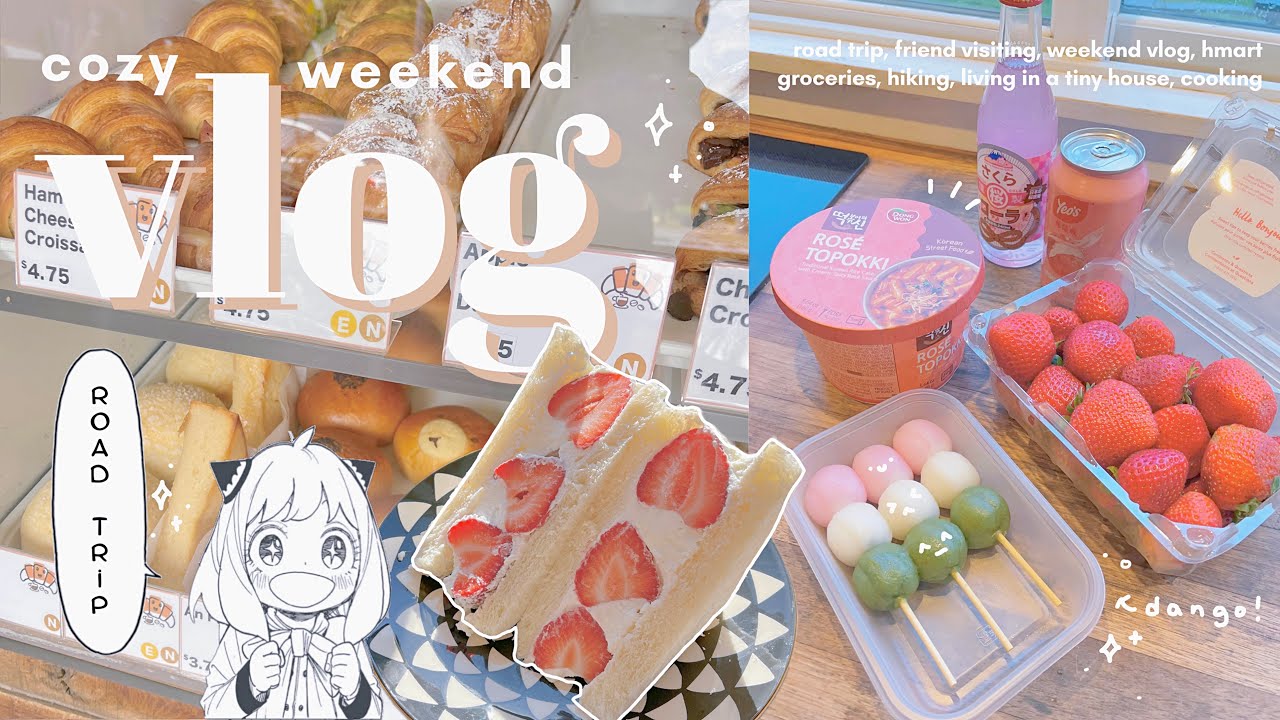 aesthetic weekend vlog 🍡// staying in a tiny house, anime, cooking + fruit sando, road trip, hmart