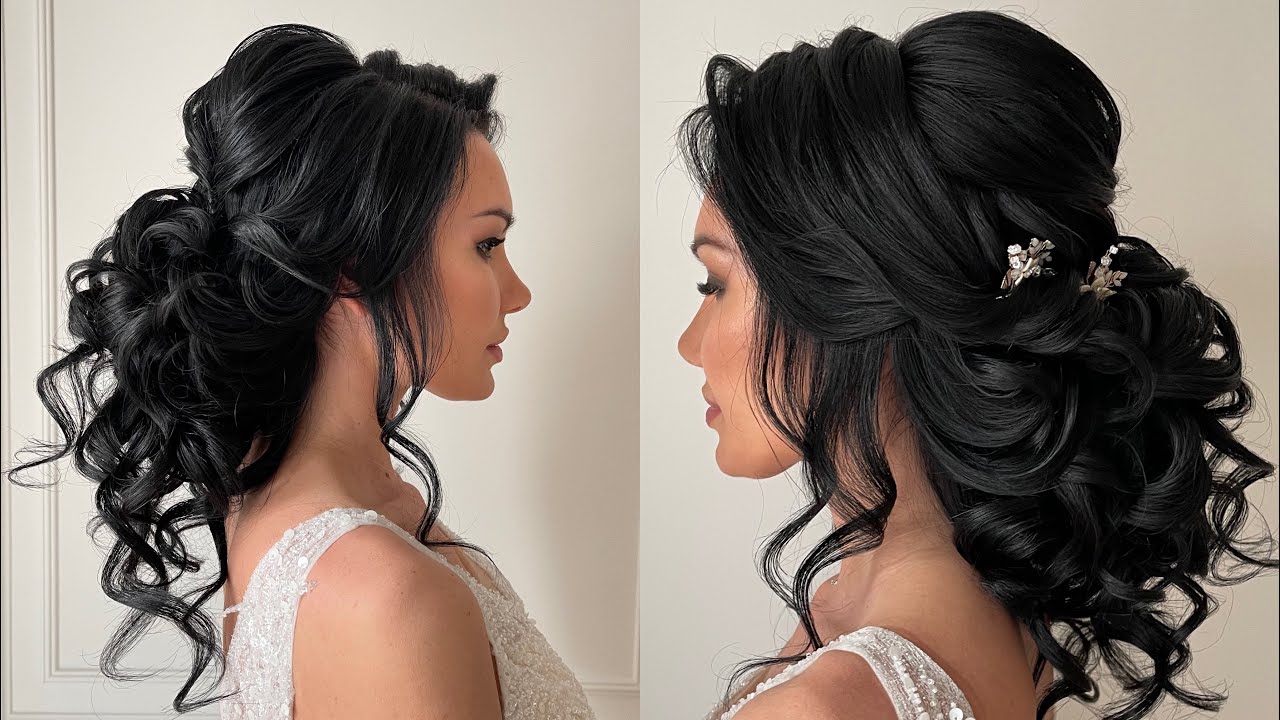Curly low bun wedding hairstyle