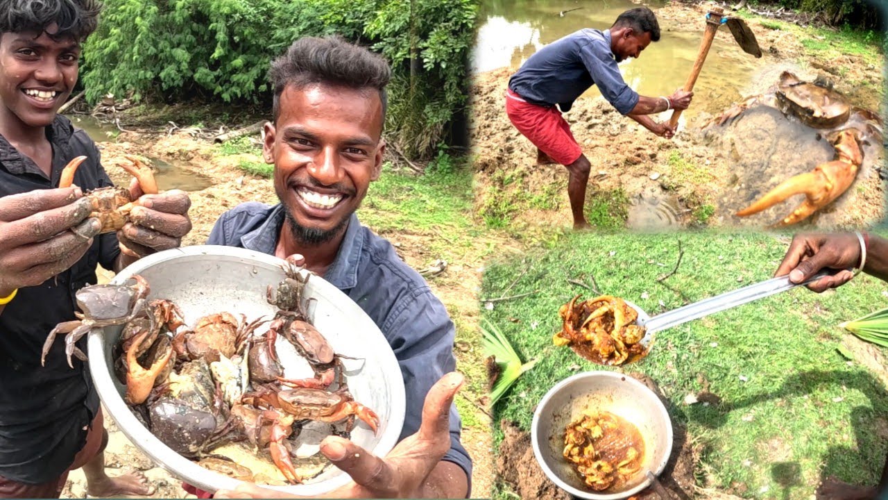 Crab Hunting & Cooking in forest | crab fry | ஆத்து நண்டு பிடித்து வறுவல் #crabhunting #cooking