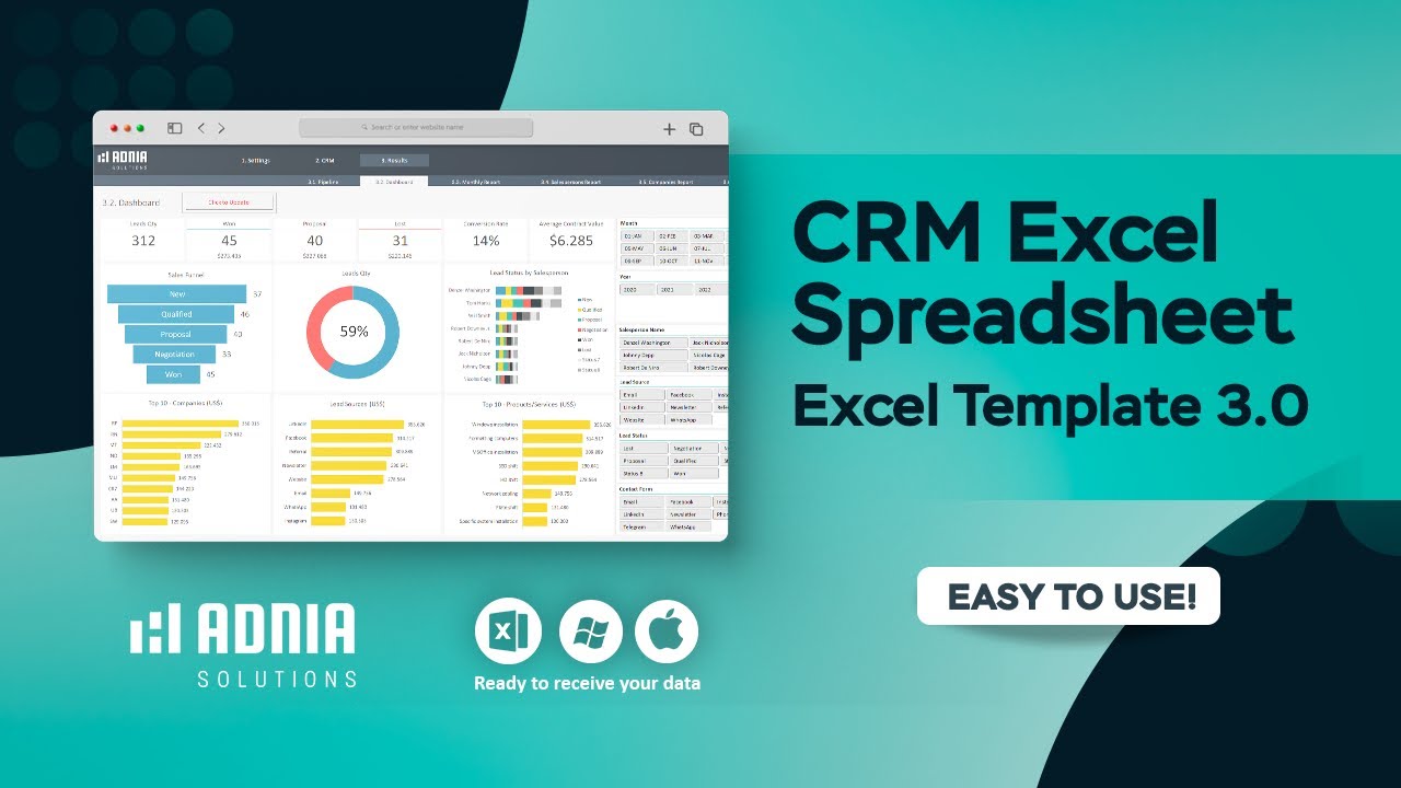 CRM Excel Template 3.0 | Manage Leads, Sales Pipeline & Customers