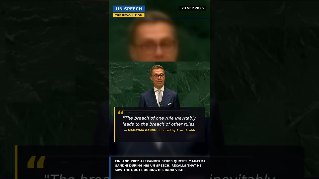 🚨 POWERFUL! Finland's President Alexander Stubb quotes Mahatma Gandhi at the UN &mdash;