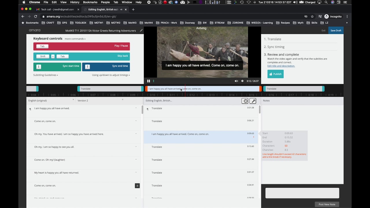 Amara Subtitle Workflow - Login and Translation Timing
