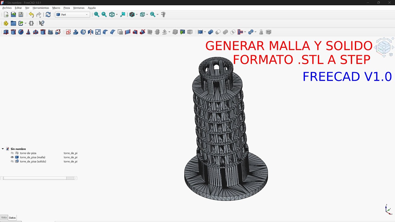 FreeCAD: Generar malla y sólido (.STL a .STEP)
