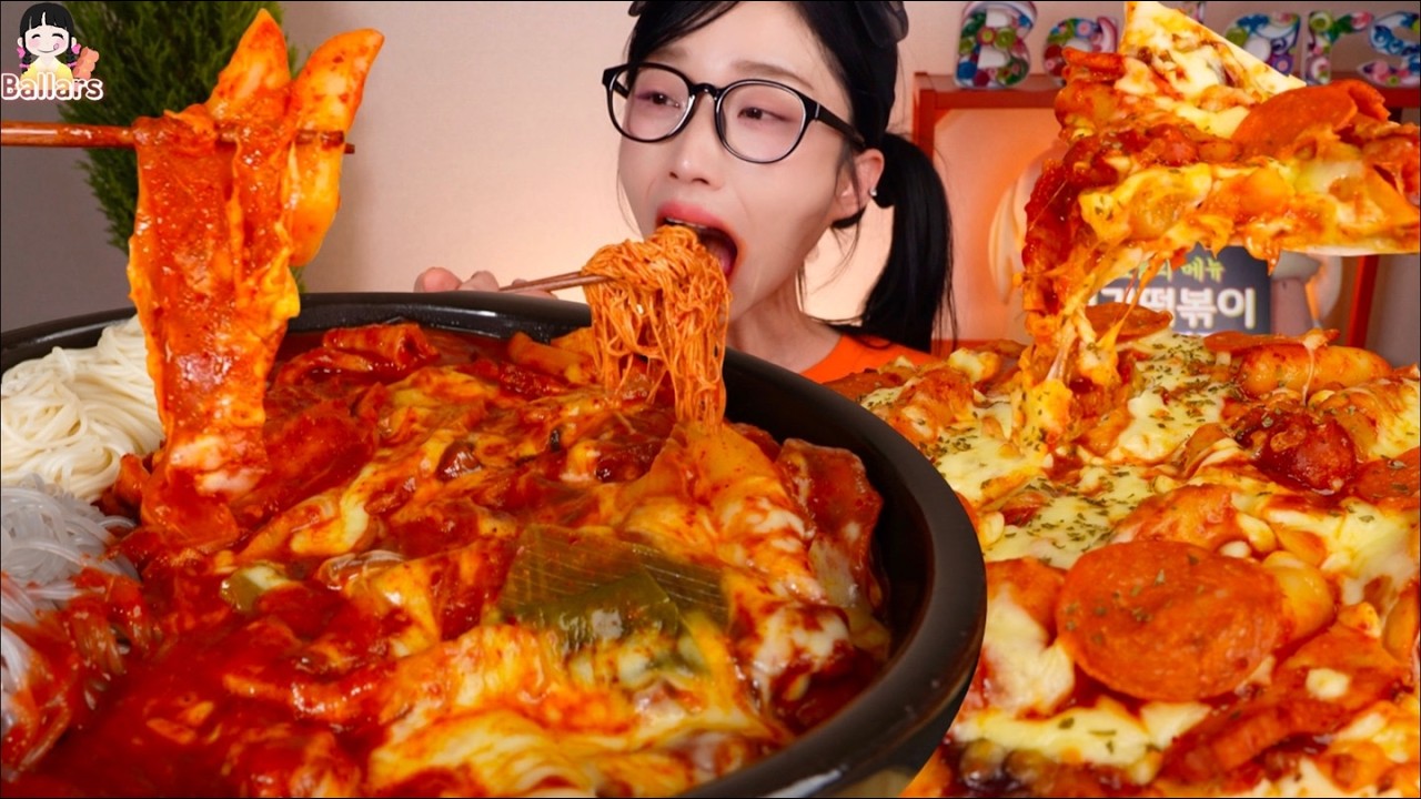 Mukbang:) 🥵Spicy tteokbokki and Tteokbokki pizza mukbang ☆ Big Bites :: ASMR :: Eatingshow ☆