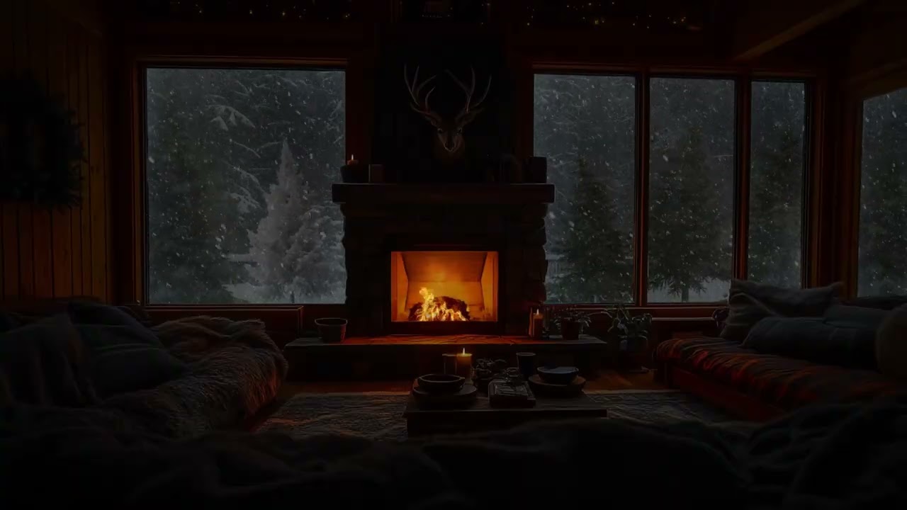 Gentle Winter Nights ❄️ Cozy Fireplace Crackling with Soft Snowfall Ambience for Deep Sleep 🔥