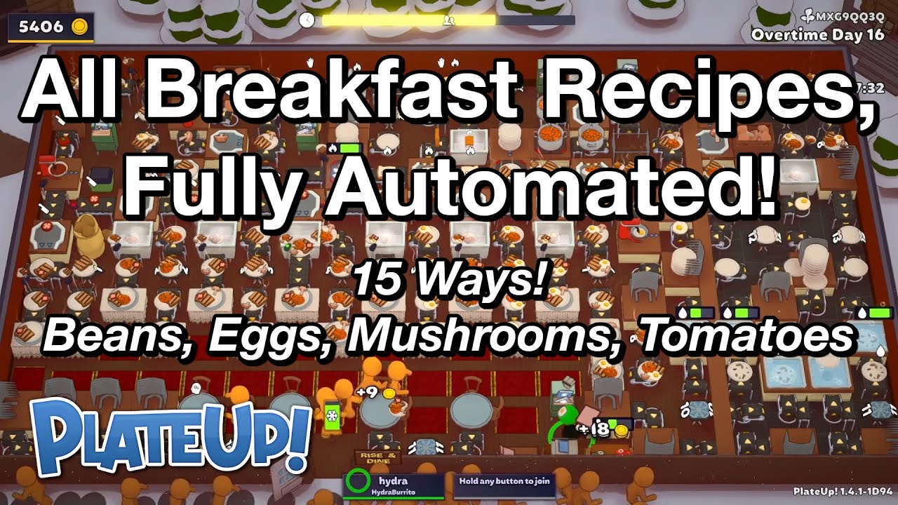 All Breakfast Recipes, 15 Combinations, Fully Automated! - Solo Day 1 to OT16 - PlateUp!