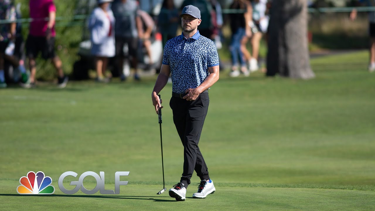 Justin Timberlake drains long putt, gets chest bump from Travis Kelce | Golf Channel