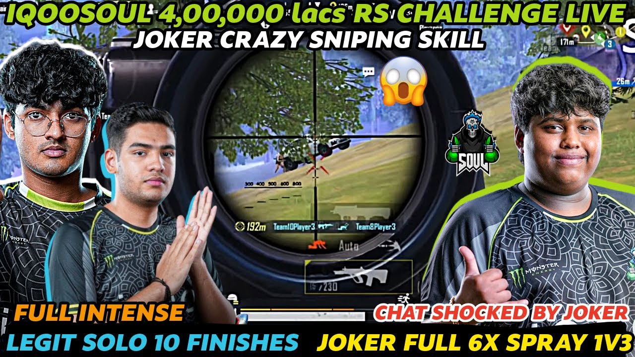 IQOOSOUL🚀400000RS CHALLENGE☠️JOKER CRAZY SNIPING🐼LEGIT SOLO 10 FINISHES🔥FULL INTENSE LIVE SCRIM POV✅