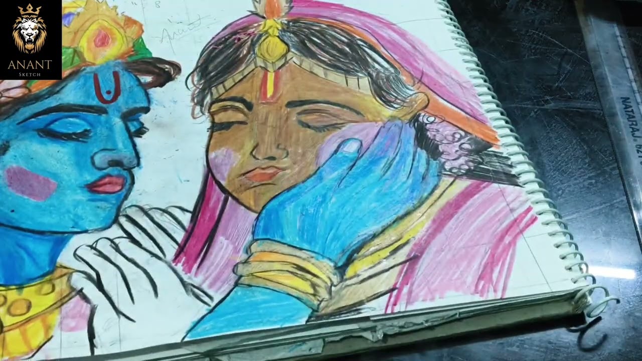 Special Holi drawing Radha Krishna playing with colours drawing 😊😊😊🦚🦚🦚🪈🪈 Final part full coloured 