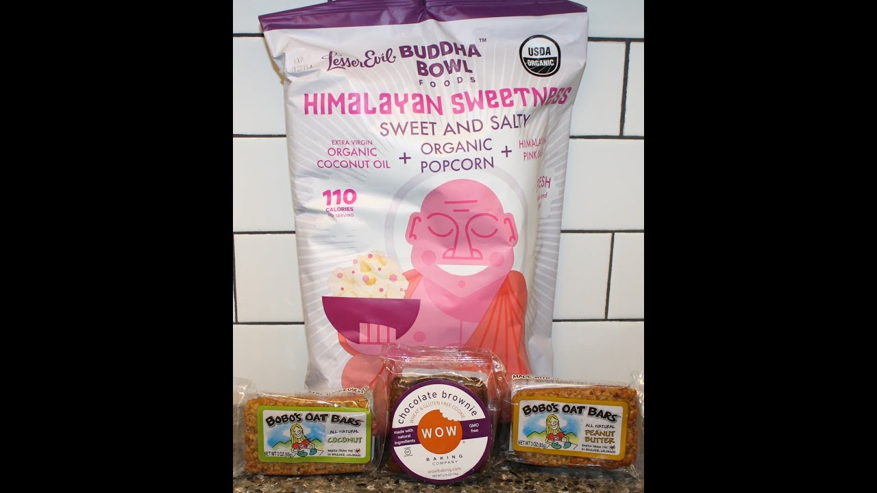LesserEvil Himalayan Sweetness Popcorn, WOW Chocolate Brownie & Bobo’s Coconut & PB Review