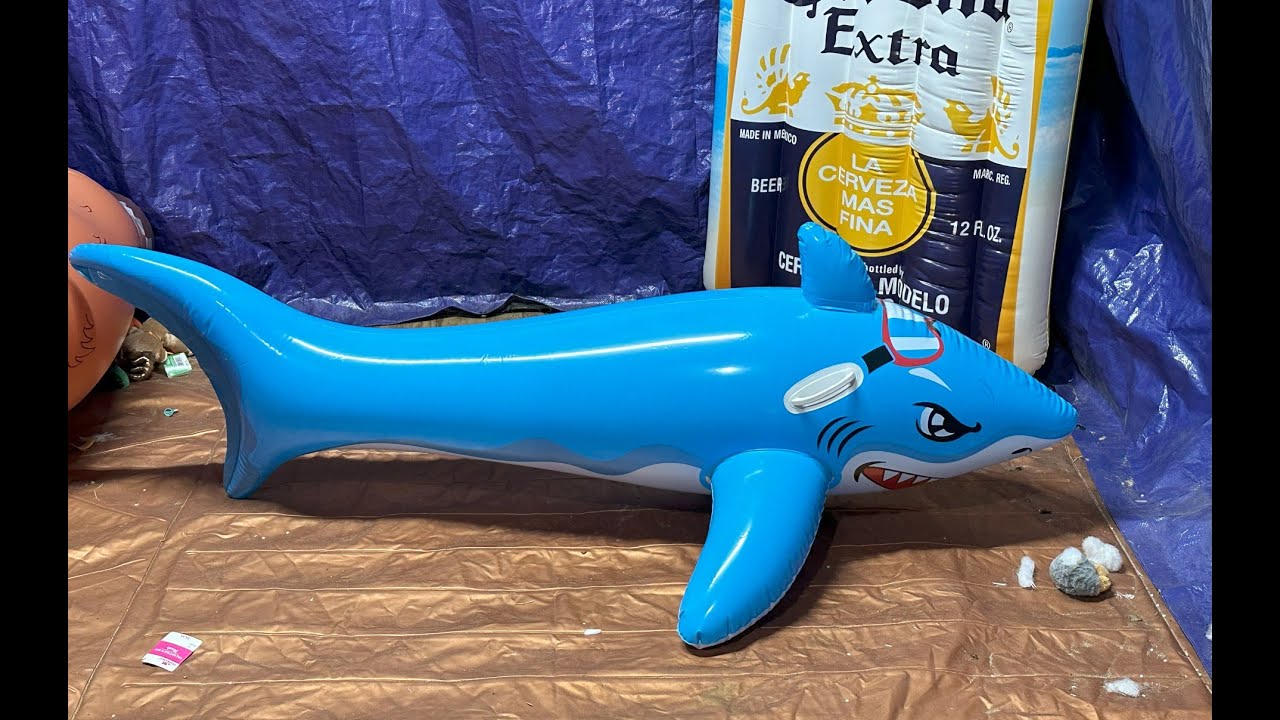Popping And Completely Destroying Inflatable Shark Wrestling And Ripping It Into Pieces