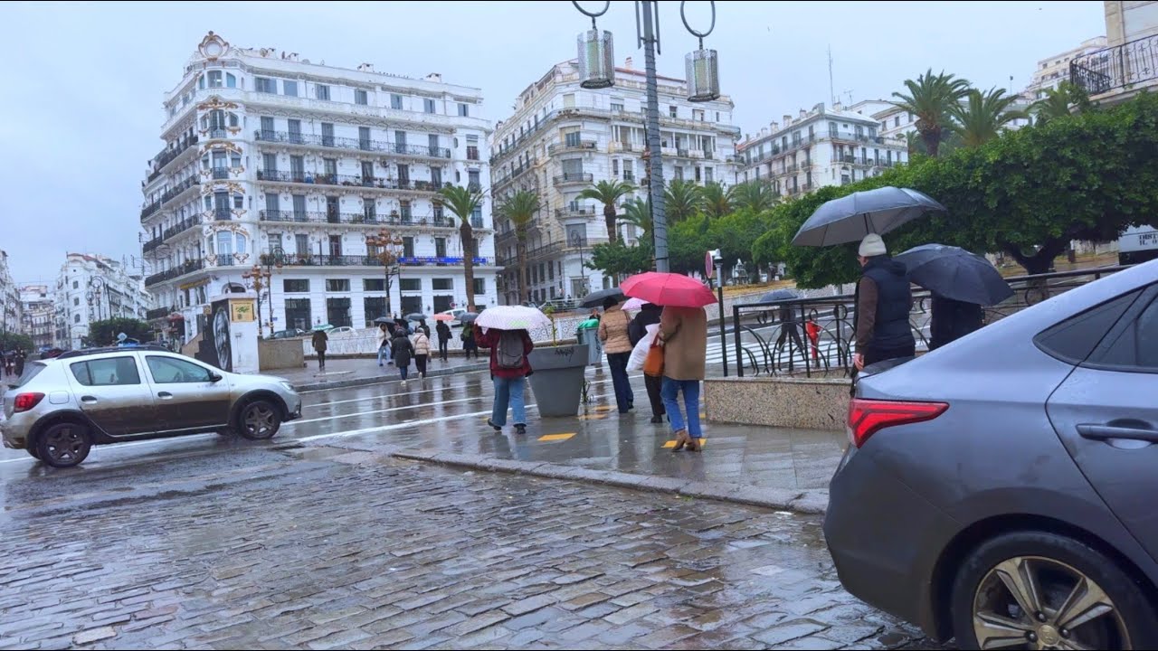 جولة تحت الأمطار من ساحة البريد المركزي إلى ساحة أودان ثم شارع باستور بلدية الجزائر الوسطى بالعاصمة