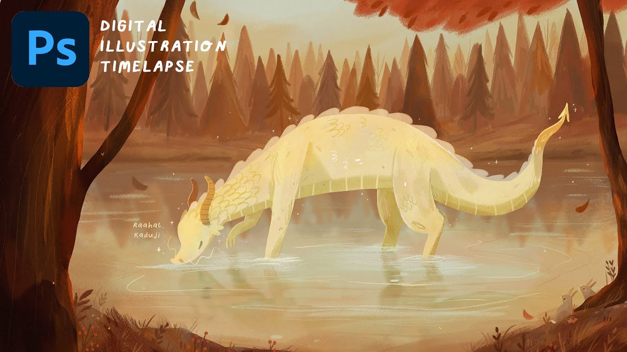 Dragon Lake Illustration Process ↟ Photoshop Time-lapse