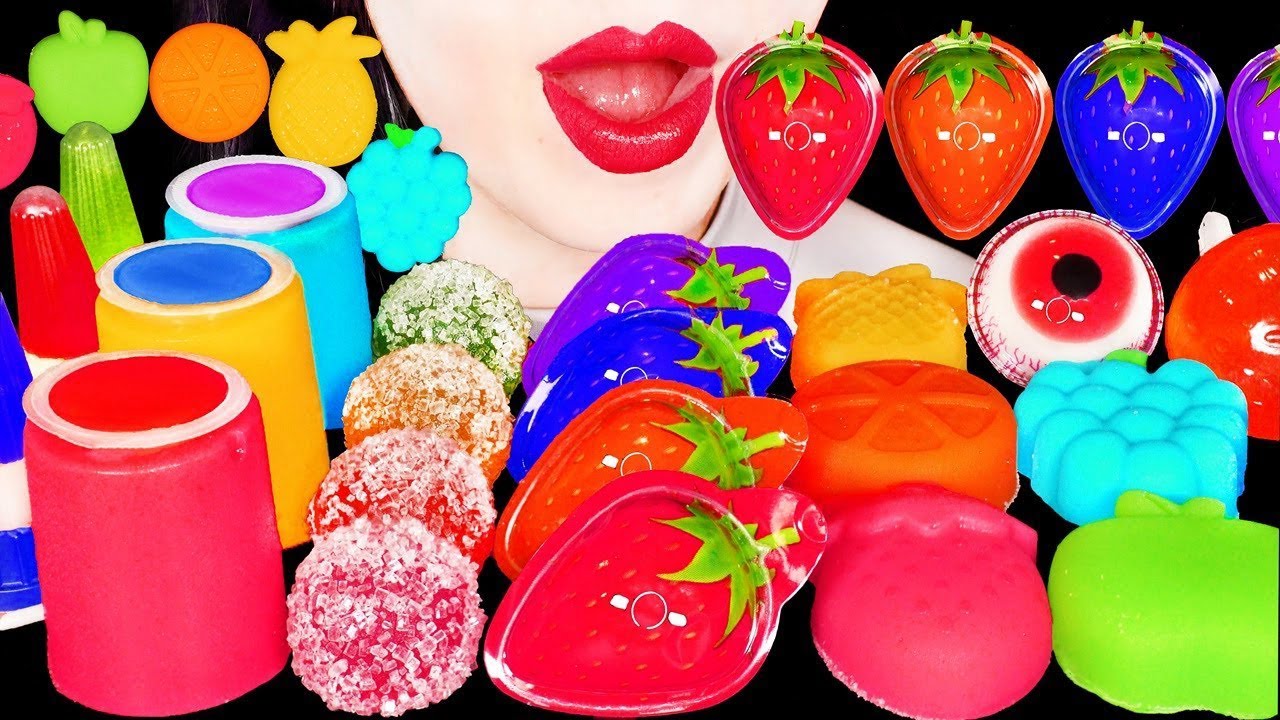 ASMR RAINBOW DSSERTS 크런치 레인보우 디저트 FRUIT SNACK JELLY 무지개 디저트 얼린 닉클립 젤리 먹방 eating sounds mukbang