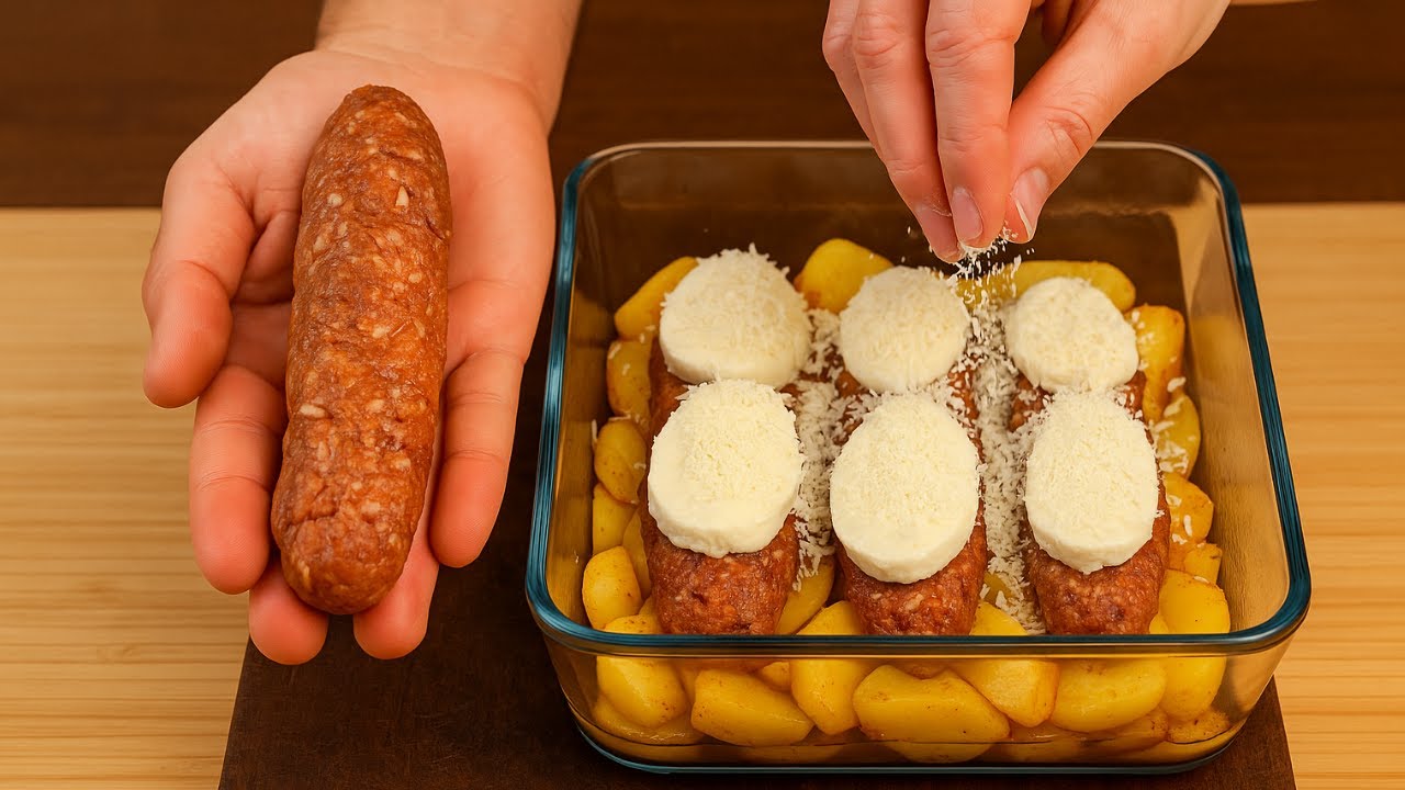 Быстрый рецепт на обед. Мясной фарш и картофель с моцареллой.